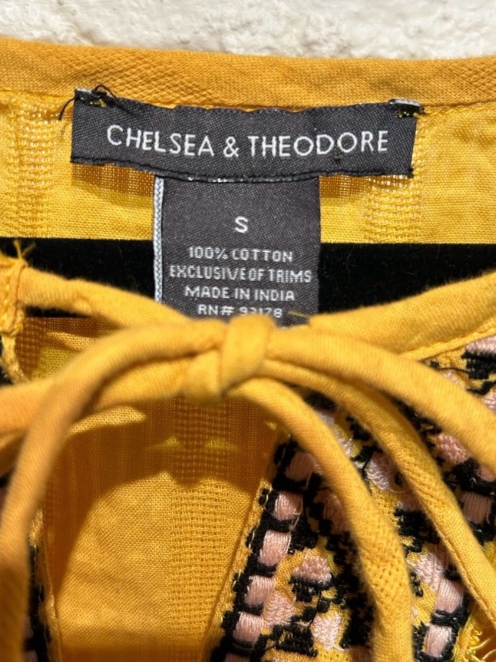 Chelsea & Theodore Mustard Embroidered Boho Peasant Blouse S - Picture 5 of 6